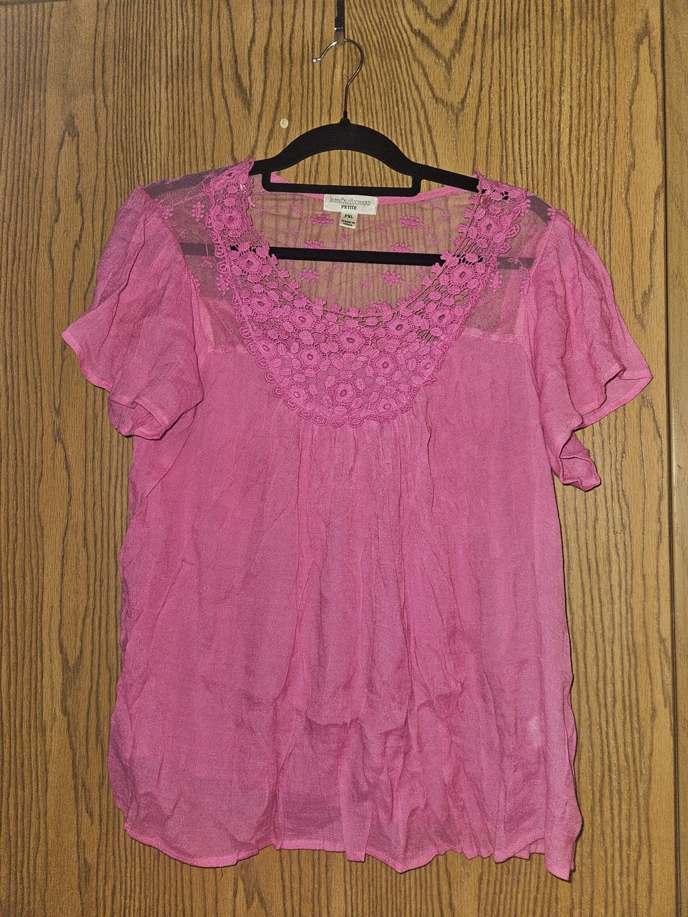 JohnPaulRichard Pink Crochet Yoke Flutter Sleeve Blouse